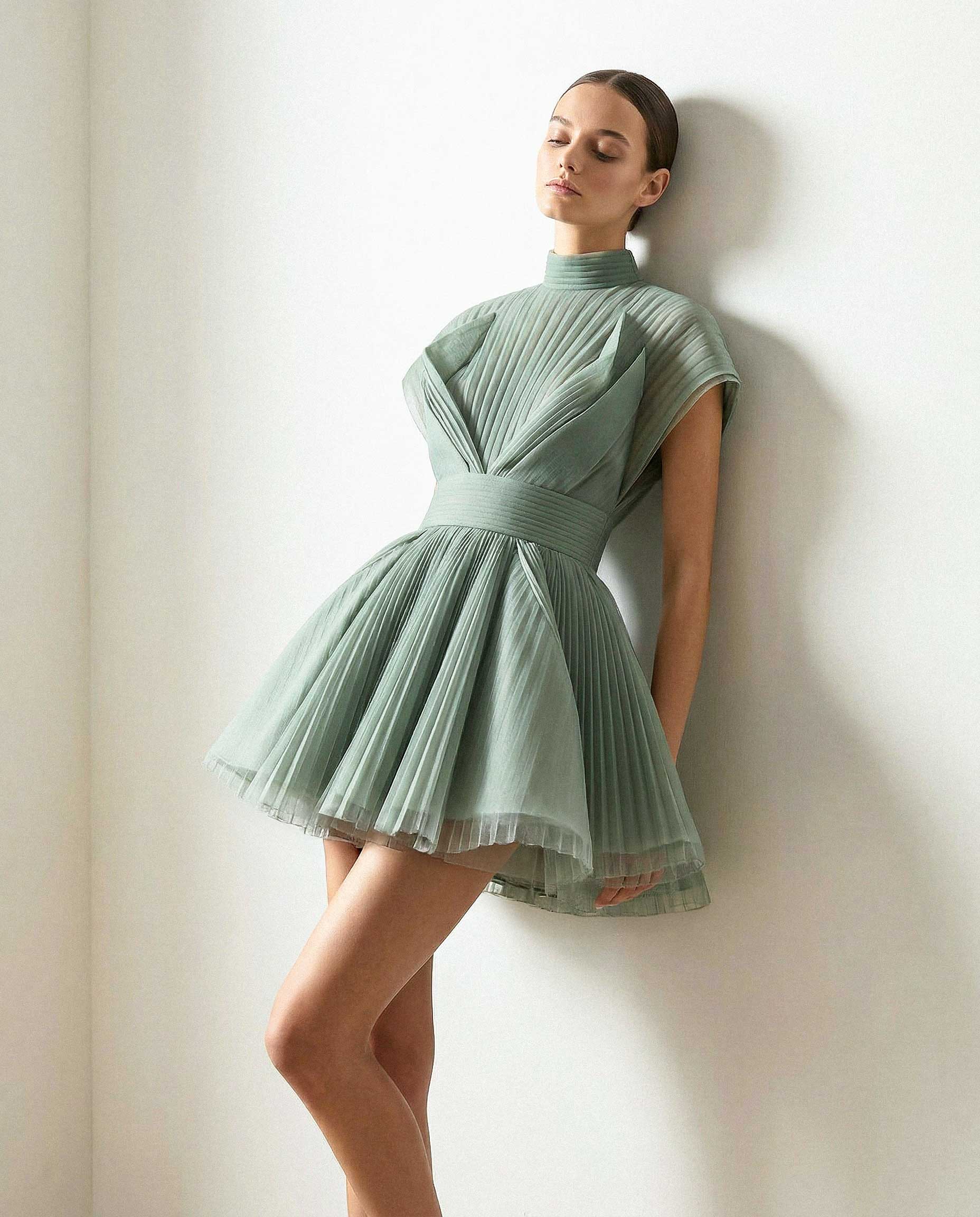 structured mini dress CALYRA Structured Mini Dress Sage Green / XS