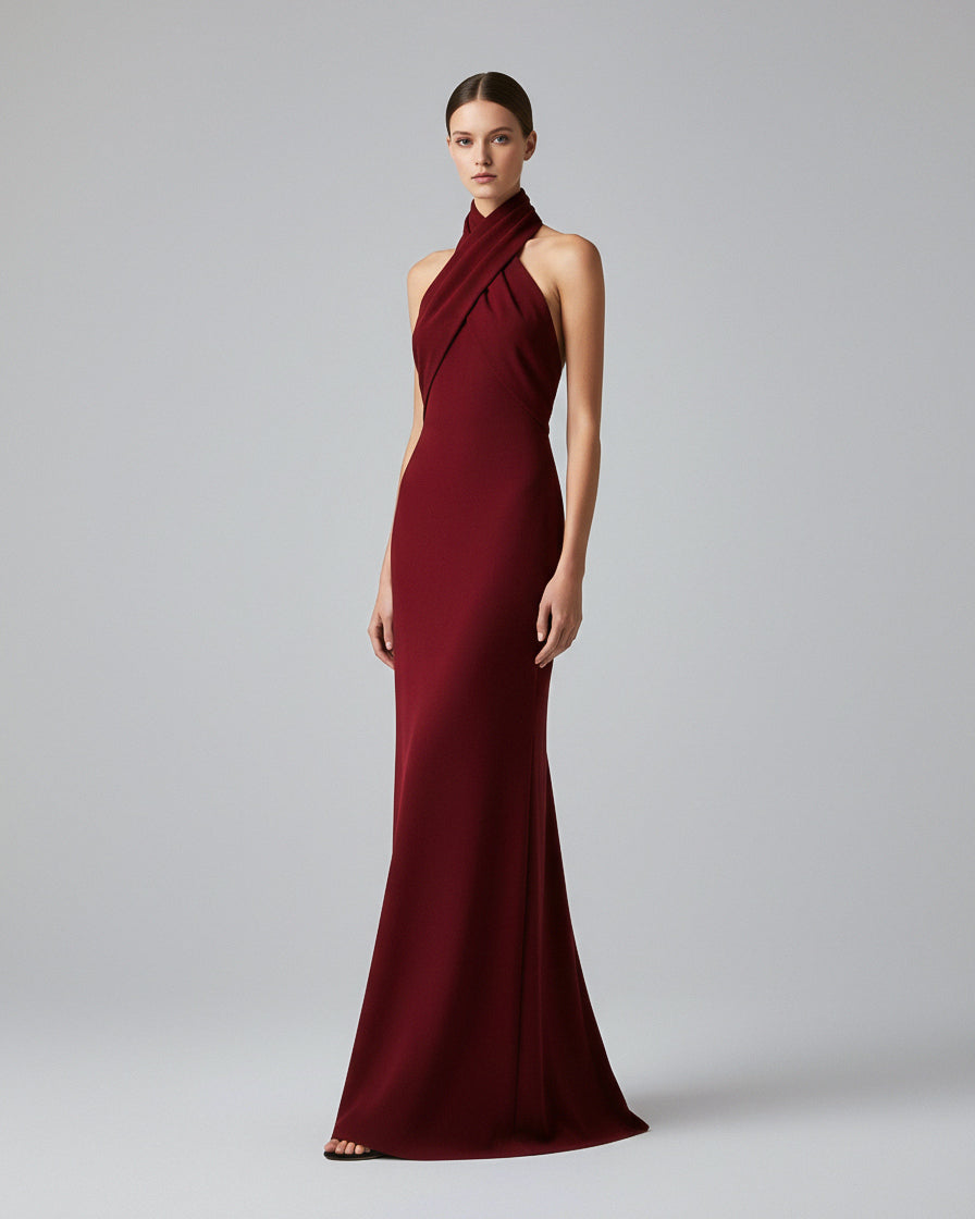 VIRENNE Halter Column Gown
