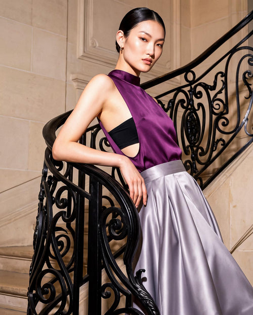 Open-Side Silk Satin Top