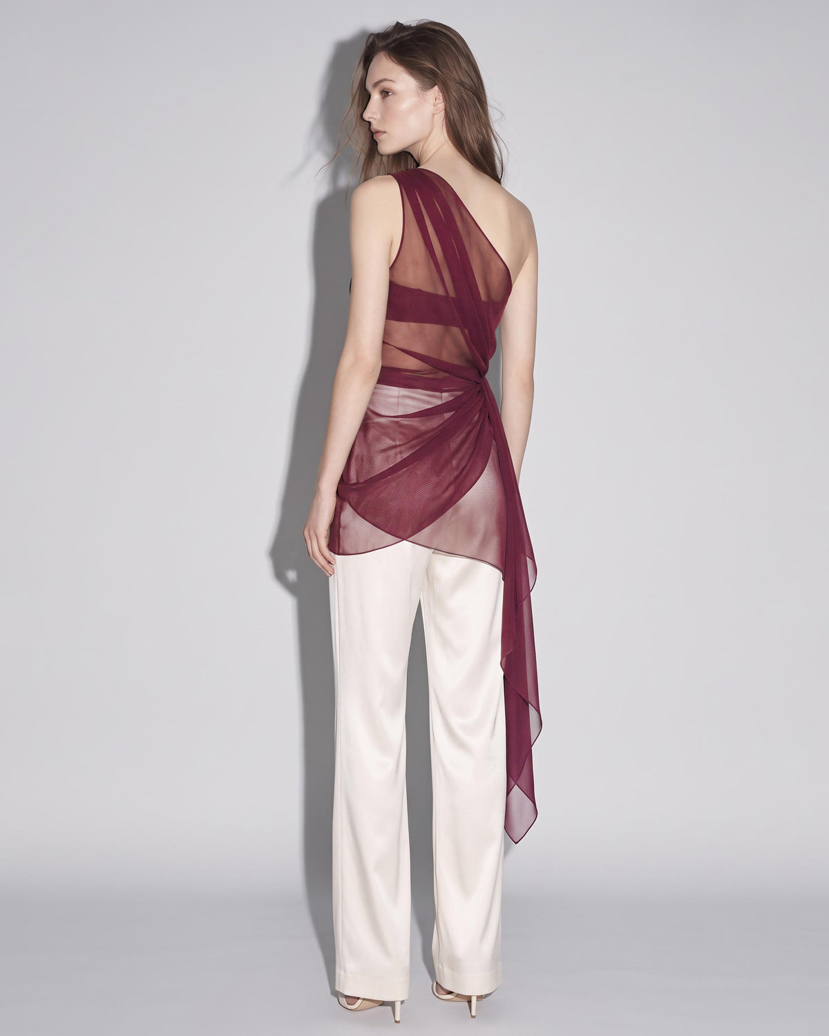 Ivory Silk Satin Wide Leg Trousers