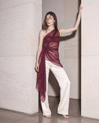 Ivory Silk Satin Wide Leg Trousers