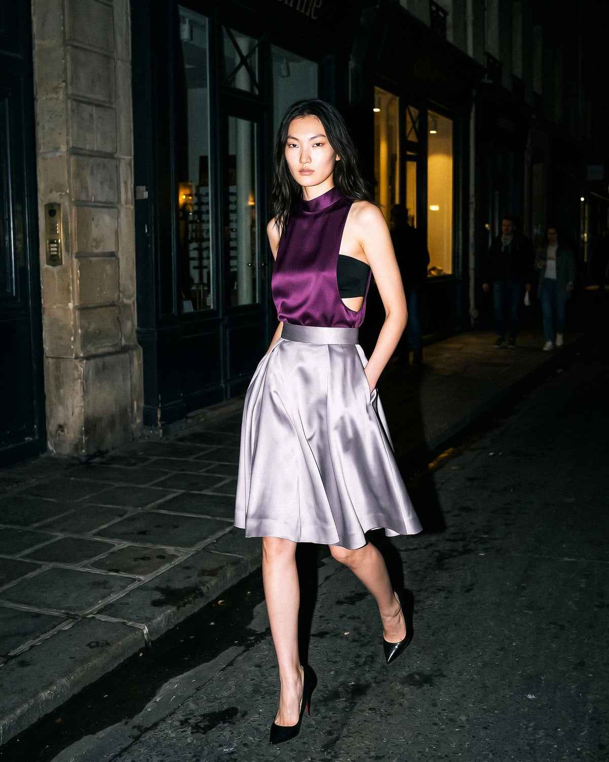 Open-Side Silk Satin Top