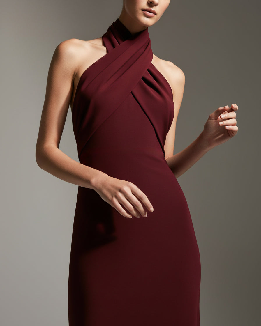 VIRENNE Halter Column Gown