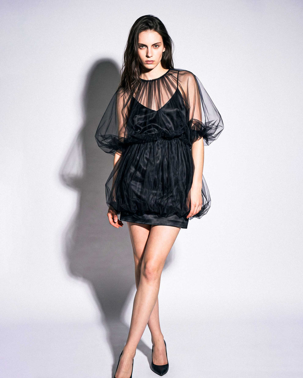 NEFELE Silk Satin & Tulle Mini Dress