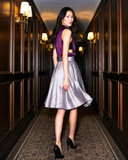 Pleated Silk Satin Midi Skirt