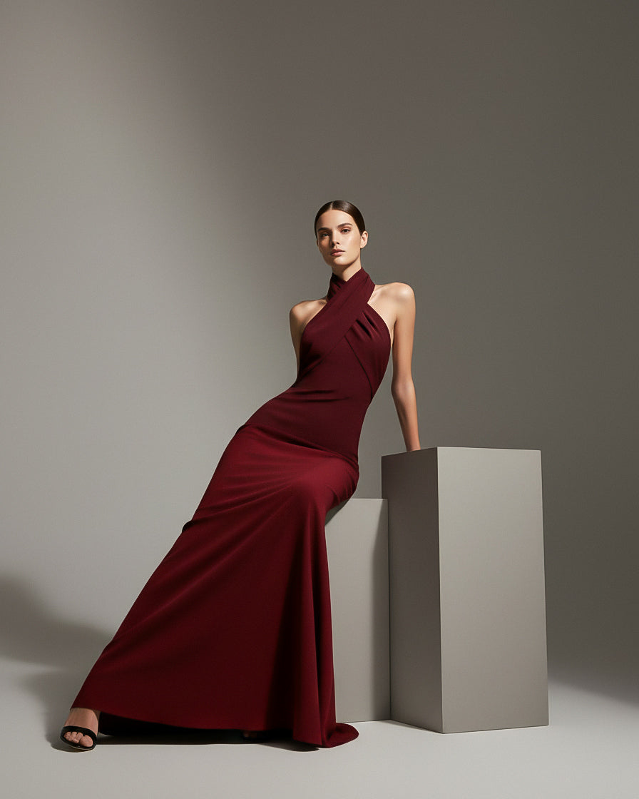 VIRENNE Halter Column Gown