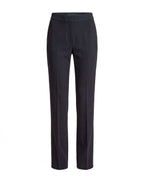Front product view of the black tailored crepe trousers with a clean waistband and straight-leg silhouette by A|LOUD