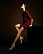 KADEN burgundy structured short dress with diagonal front pleat