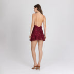 Backless red crepe dress with delicate straps – Lioren by A|LOUD