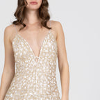 Gold lace V-neckline with satin straps – Lioren mini dress by A|LOUD