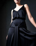 black satin evening gown with fluid silhouette