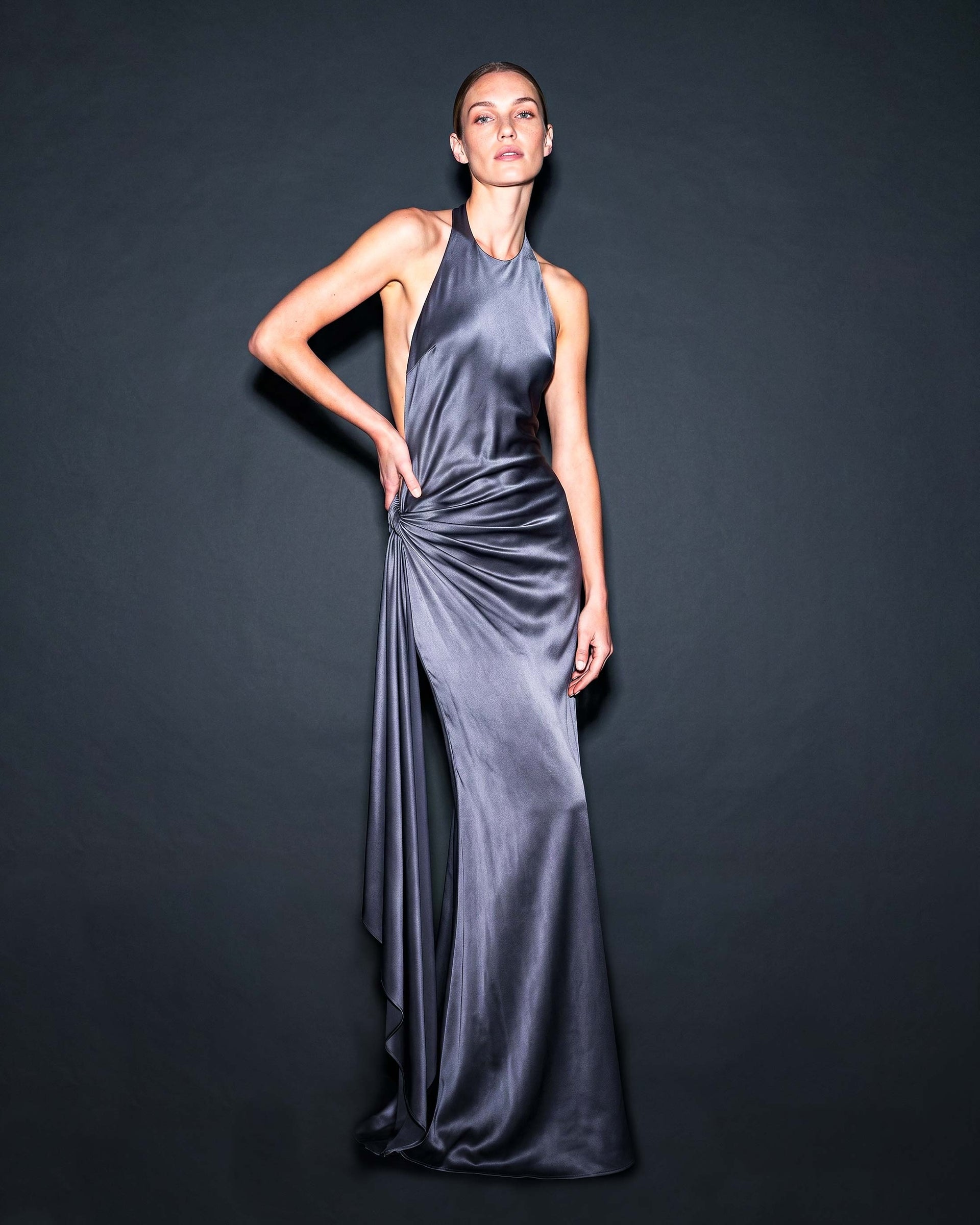 silk asymmetric dress Mireille Open Back Satin Evening Gown from shoulder Evangeline two tone wingtip US Size:20W