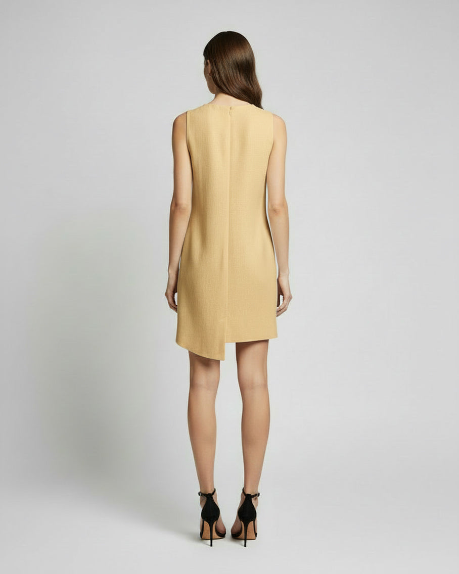 Back view of yellow sleeveless linen mini dress