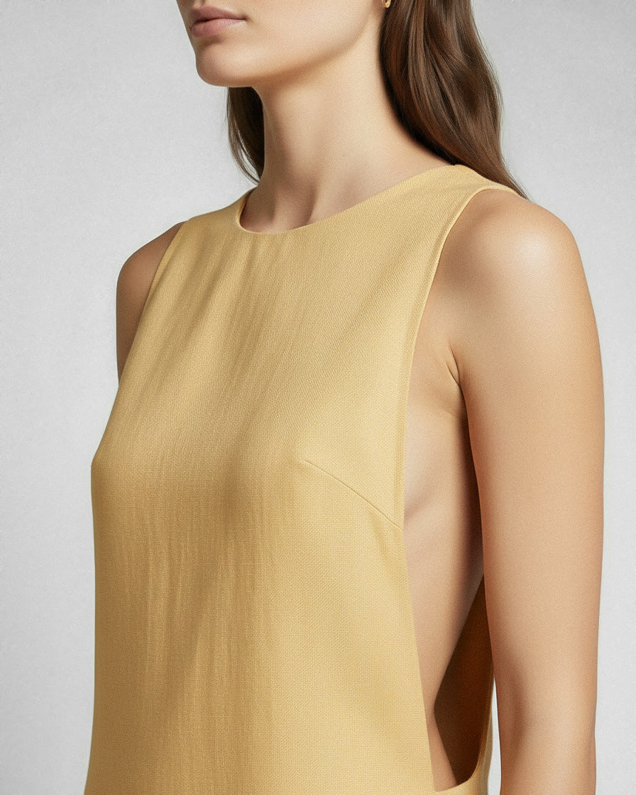 Structured linen mini dress in yellow with clean silhouette