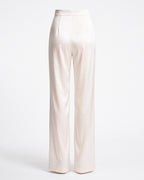 Ivory Silk Satin Wide Leg Trousers