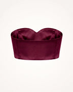 Back product view of the burgundy silk satin bandeau top showing its clean fitted silhouette