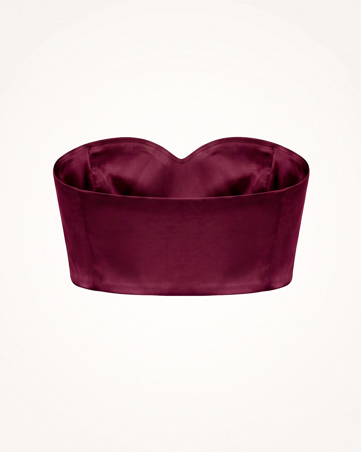 Back product view of the burgundy silk satin bandeau top showing its clean fitted silhouette