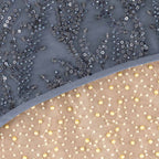 Detail close-up of Eline Mini Dress – embroidery and pearl embellishment on tulle