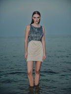 Front view of Eline Mini Dress – sleeveless cocktail dress with contrast bodice