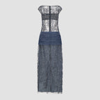 Embroidered Tulle Dress with Organza Pleats - A|loud