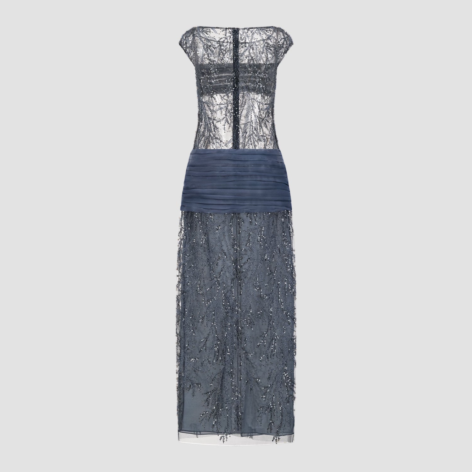 Embroidered Tulle Dress with Organza Pleats - A|loud