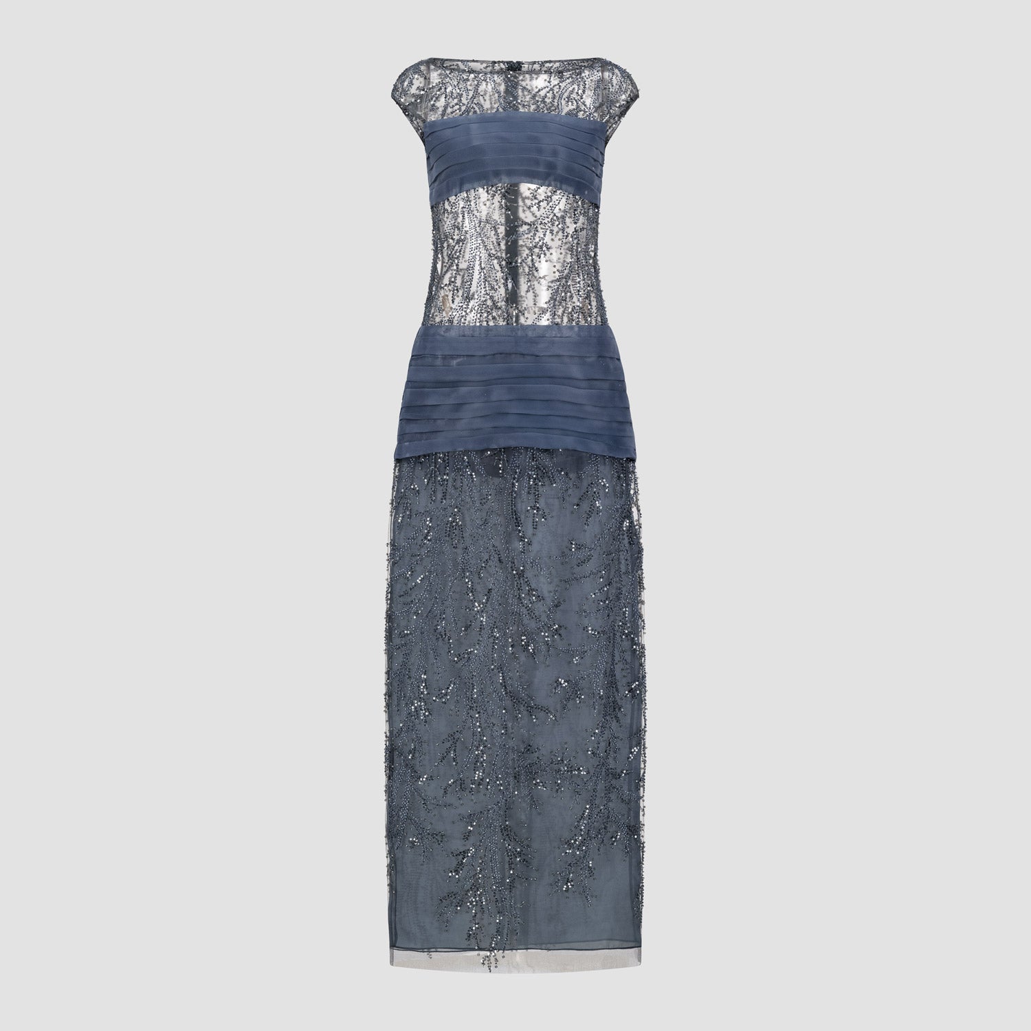 Embroidered Tulle Dress with Organza Pleats - A|loud