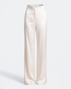 Ivory Silk Satin Wide Leg Trousers