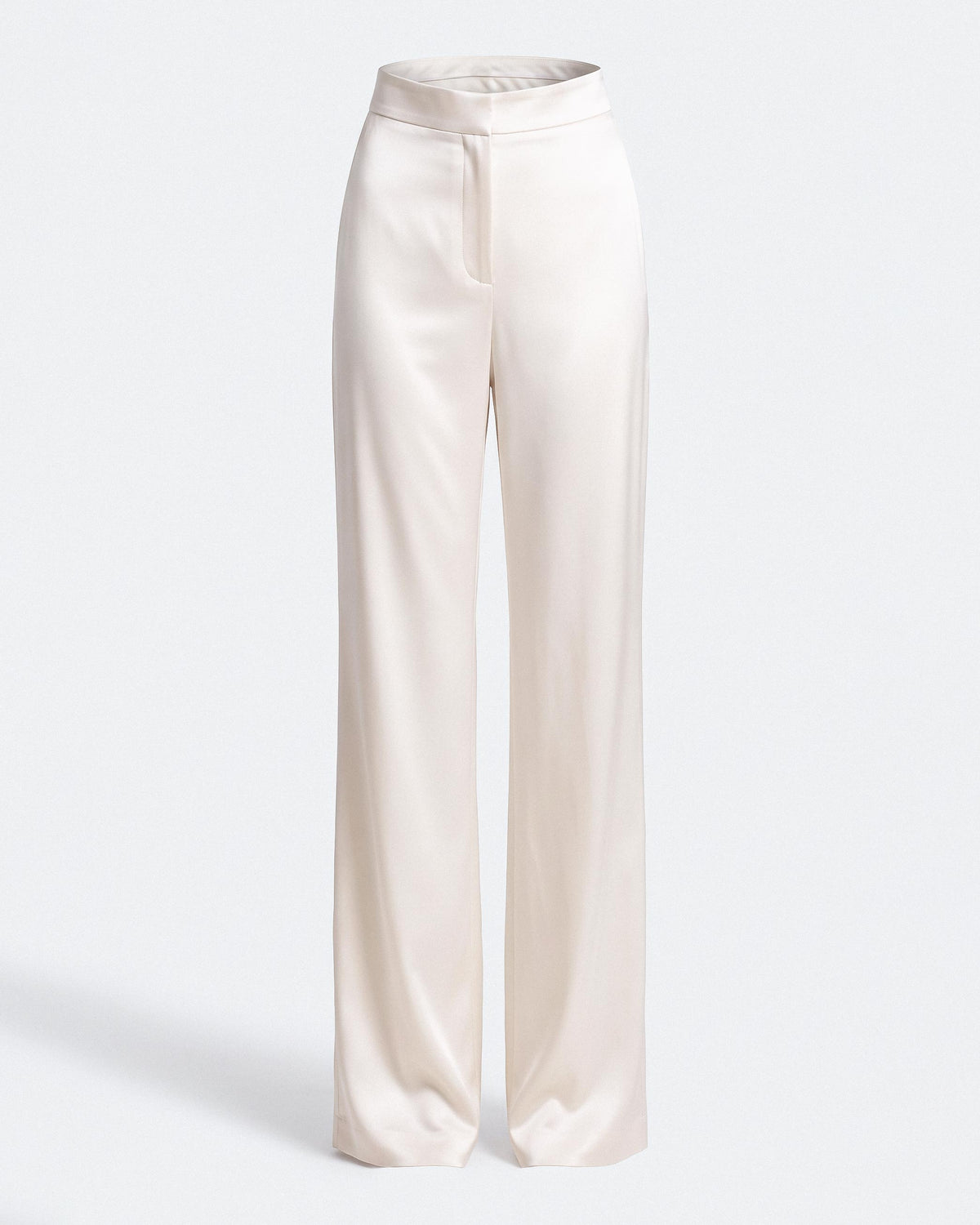 Ivory Silk Satin Wide Leg Trousers