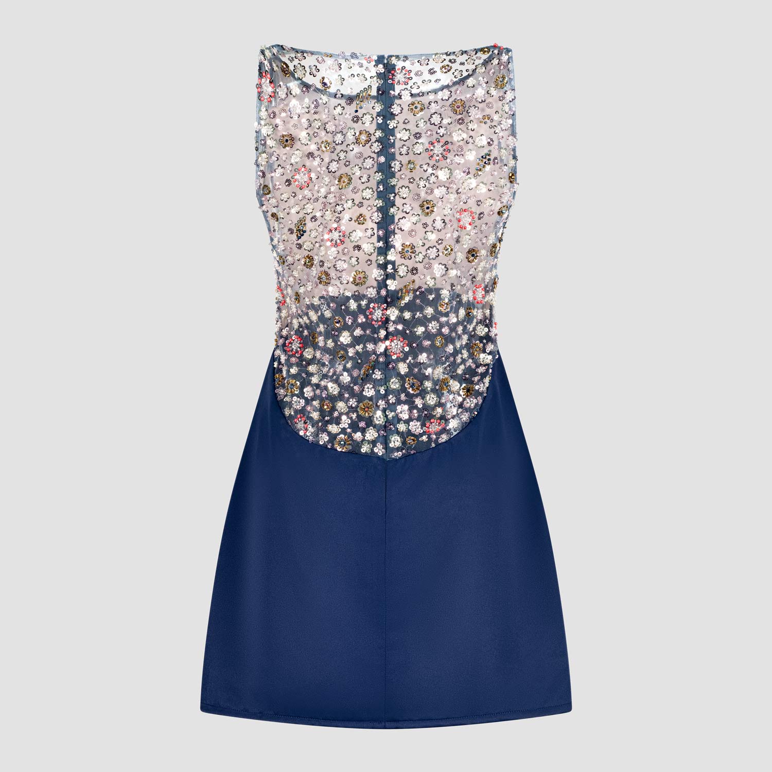 Satin and Embroidered Tulle Mini Dress