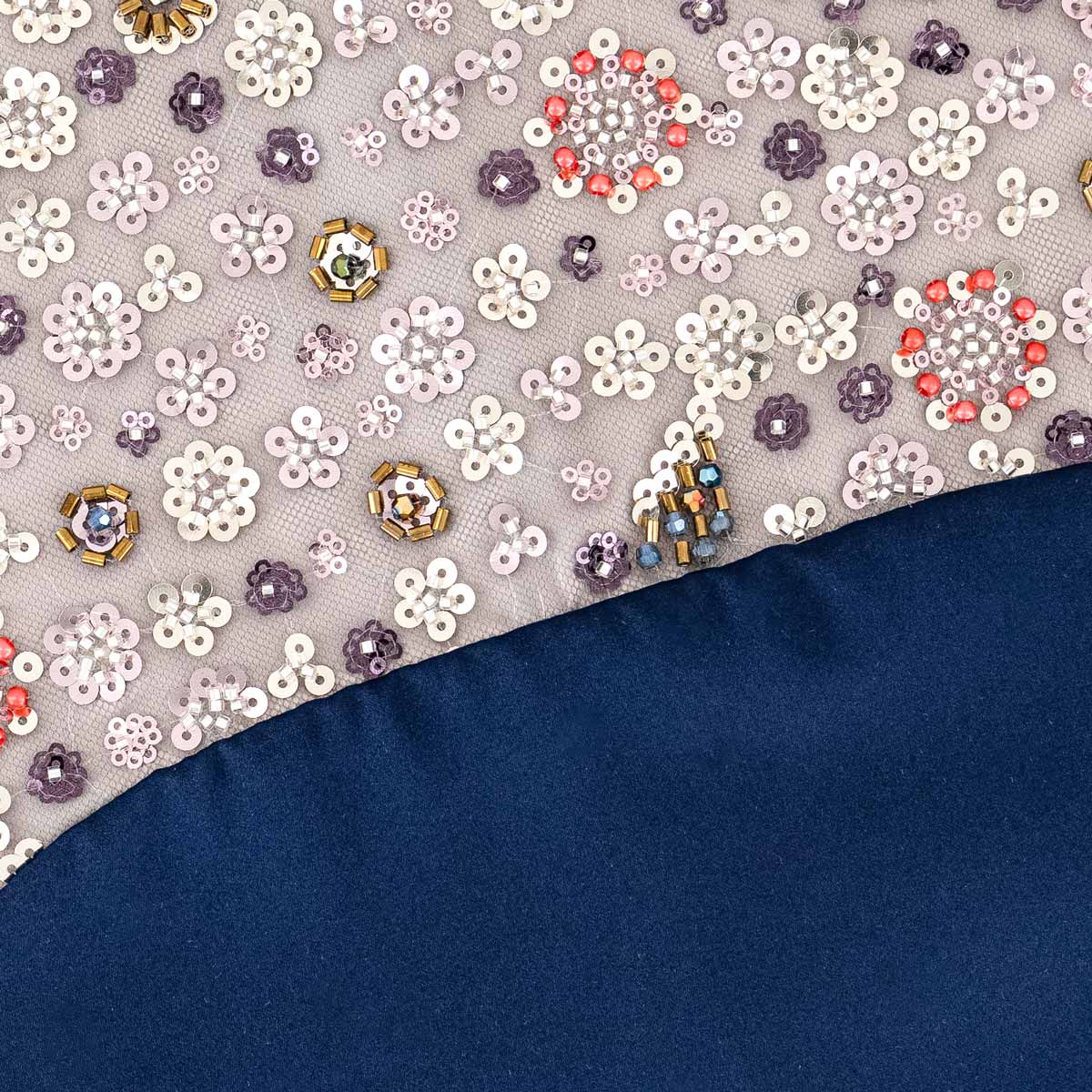 Close-up of floral embroidery on tulle – Maia Mini Dress by ALOUD