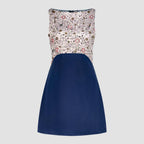 Flat lview of Maia Mini Dress – embroidered floral tulle bodice and navy satin skirt