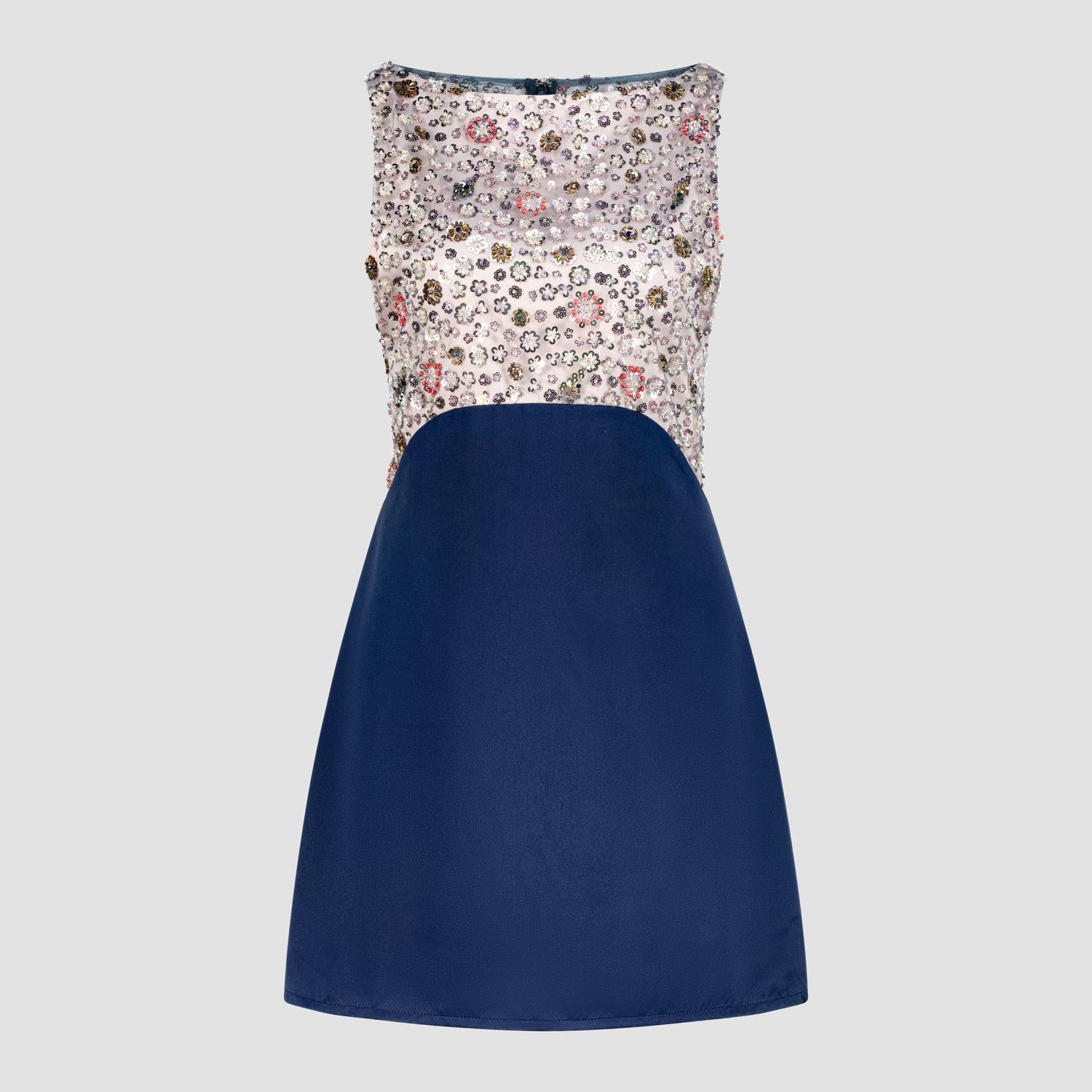 Satin and Embroidered Tulle Mini Dress