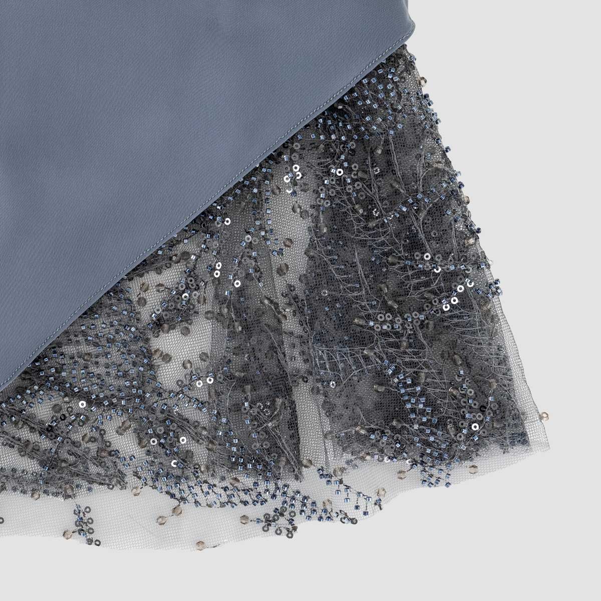 Close-up of embroidered tulle – luxury lace detail used in Thalia Mini Dress